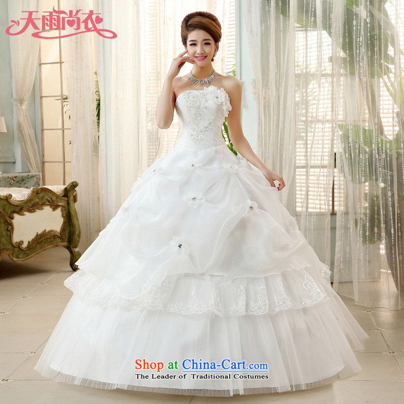 Rain-sang yi bride wedding dress 2015 new Korean sweet princess pink tissue chest diamond elegant flowers graphics large thin wedding HS885 White?M