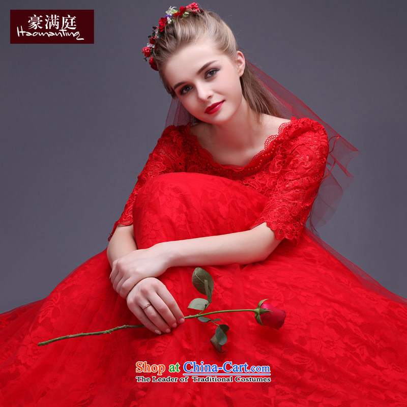 The bride red wedding dresses 2015 new winter in the word long-sleeved shoulder larger cuff lace wedding alignment to Korea with minimalist RED M HO full Chamber , , , shopping on the Internet