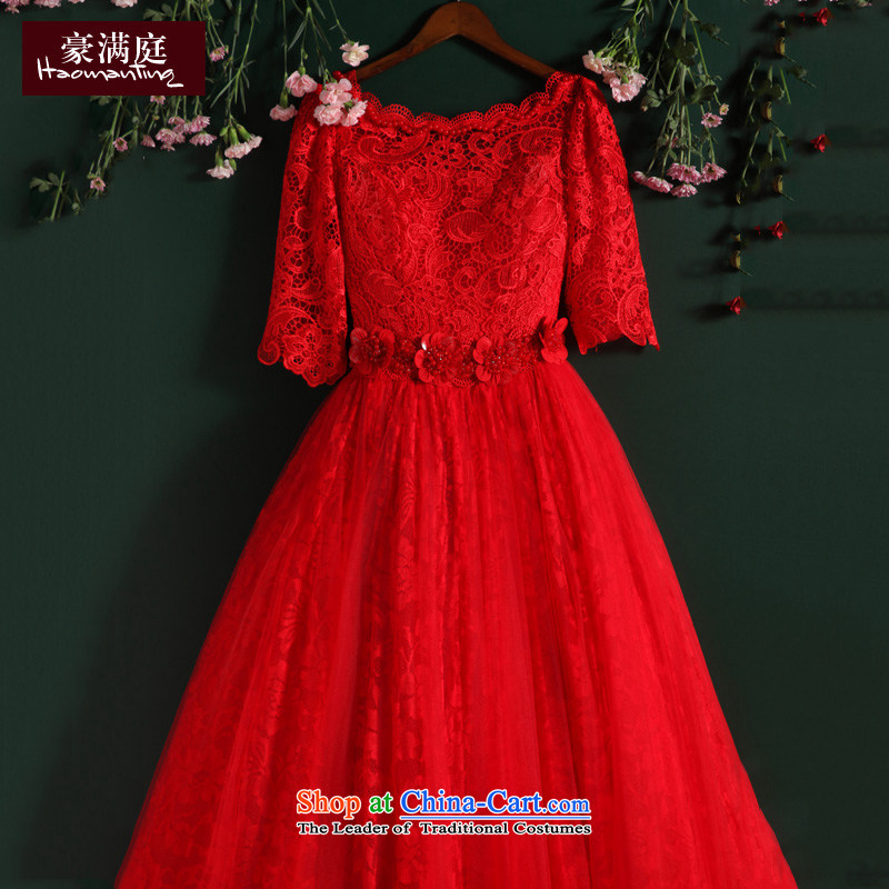 The bride red wedding dresses 2015 new winter in the word long-sleeved shoulder larger cuff lace wedding alignment to Korea with minimalist RED M HO full Chamber , , , shopping on the Internet