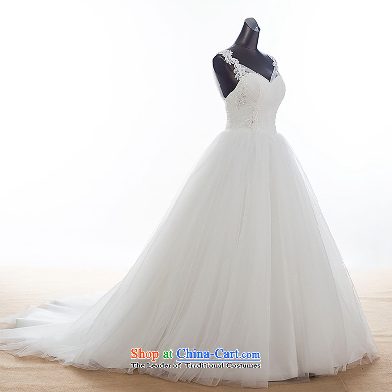 Time Syrian wedding dresses new 2015 high end dual shoulder V-Neck larger alignment to Sau San lace bride shoulders v-neck wedding White?XL