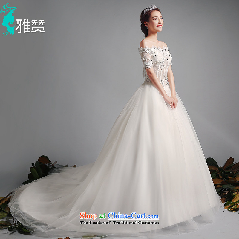 Jacob Chan bride tail wedding dresses the word shoulder the new summer 2015 fluoroscopy married off-chip chiffon short-sleeved stream to align the wedding dress, and tail_S