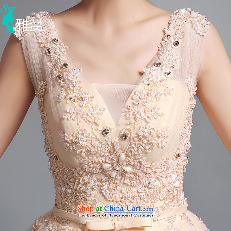 To align the Jacob Chan wedding dresses fluoroscopy shoulders V-Neck 2015 new summer and fall of champagne color Bow Tie Princess bon bon skirt champagne color XXL, Jacob Chan (YAZAN) , , , shopping on the Internet