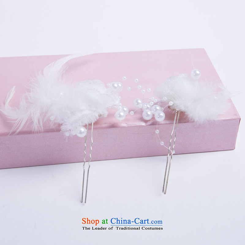 There is a double-woo new Korean bridal lace feather pearl retro hair ornaments and accessories photo building photography styling jewelry accessories set is white, , , , shopping on the Internet