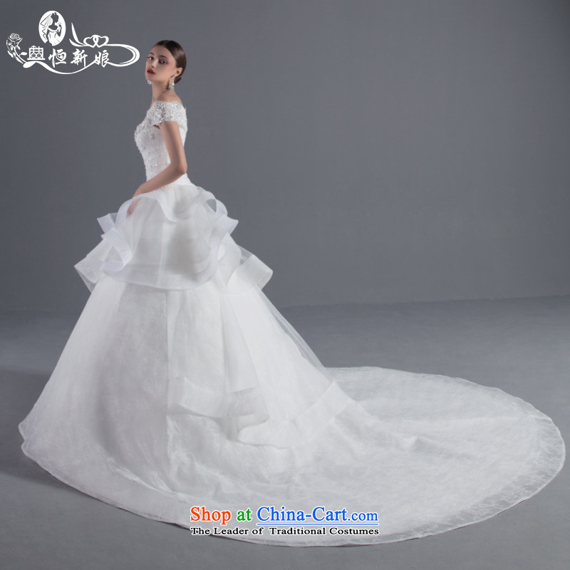 Noritsune bride female wedding Summer 2015 new Korean lace large tail and chest of the word shoulder wedding upscale White gauze new products for the pre-sale of fine white M noritsune custom bride shopping on the Internet has been pressed.