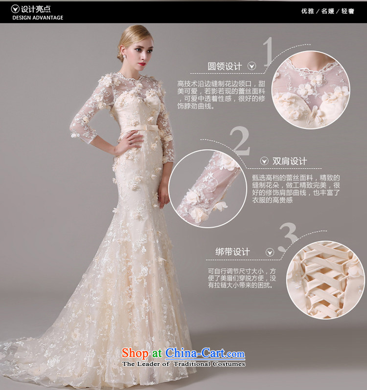 The Korean version of the shoulders, long-sleeved video thin bride crowsfoot champagne color word shoulder lace tail wedding dresses 2015 new champagne color can be made plus $30 does not return pictures, prices, brand platters! The elections are supplied in the national character of distribution, so action, buy now enjoy more preferential! As soon as possible.