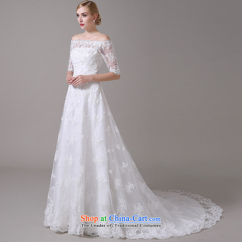 Wedding dress 2015 new word shoulder major Korean tail wedding lace video thin straps crowsfoot wedding summer female white L, Yi love is , , , shopping on the Internet