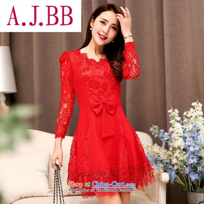 Ya-ting stylish shops fall 2015 new Korean dresses HSZM1527 creatures of elegant and stylish red XL