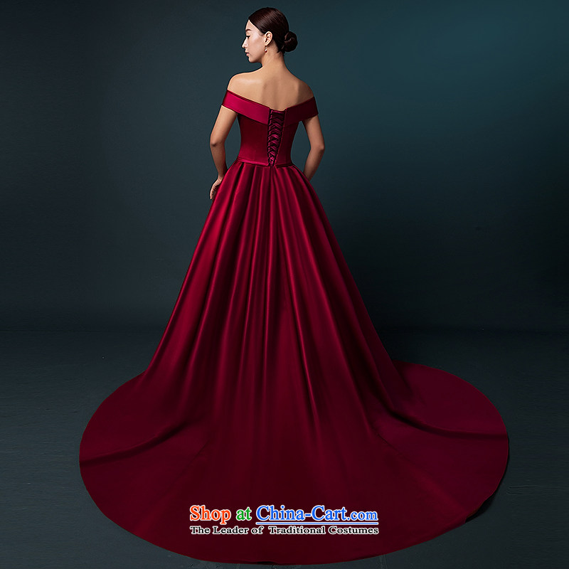 Hillo Lisa (XILUOSHA) of Windsor wedding dresses 2015 new word autumn shoulder wedding tail high-end wedding satin custom luxury wine red XXL, HILLO Lisa (XILUOSHA) , , , shopping on the Internet