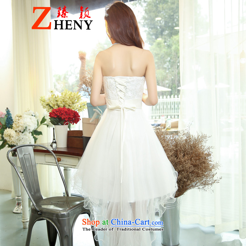 Zen Ying bride bridesmaid serving spring and summer women dovetail version, chaired service performances in the short, wipe the chest evening dress white dresses , L, Dan Jie Shi (DANJIESHI) , , , shopping on the Internet