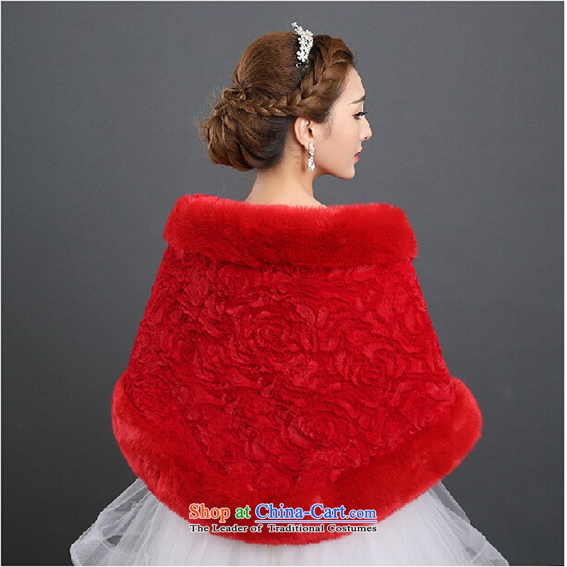 The bride wedding dresses shawl white cape winter_ Bride thick hair winter shawl red rose are code
