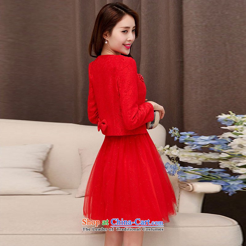 As autumn wedding spring and autumn 2015 new minimalist lace scarlet festive evening dresses video wedding dress thin bridesmaids bows services will Sau San dresses two kits red cross-chau (QIQIU L, , , , shopping on the Internet)