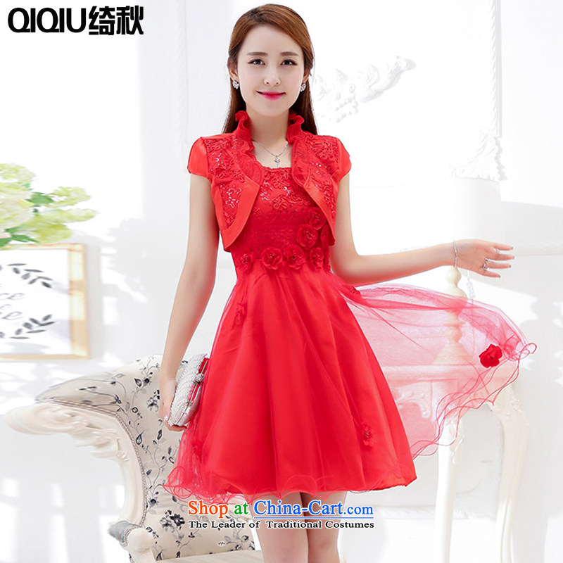 As autumn 2015 new wedding temperament gentlewoman for larger will serve the happy toasting champagne sleeveless bridesmaid to lace strap dresses two kits female red L
