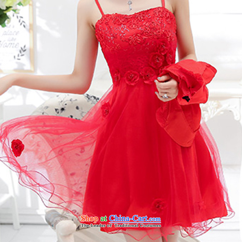 As autumn 2015 new wedding temperament gentlewoman for larger will serve the happy toasting champagne sleeveless bridesmaid to lace strap dresses two kits female red cross-chau (QIQIU L, , , , shopping on the Internet)