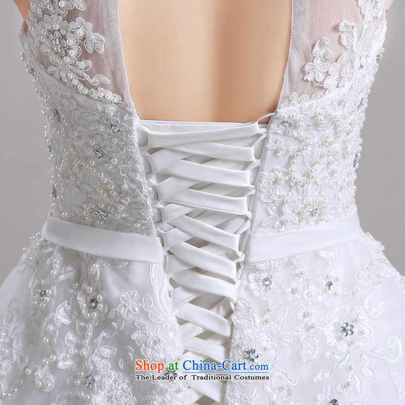 Talk to Her Wedding dress large tail 2015 autumn and winter new round-neck collar Korean romantic video thin large bride to align the wedding white L, overture to Madame shopping on the Internet has been pressed.