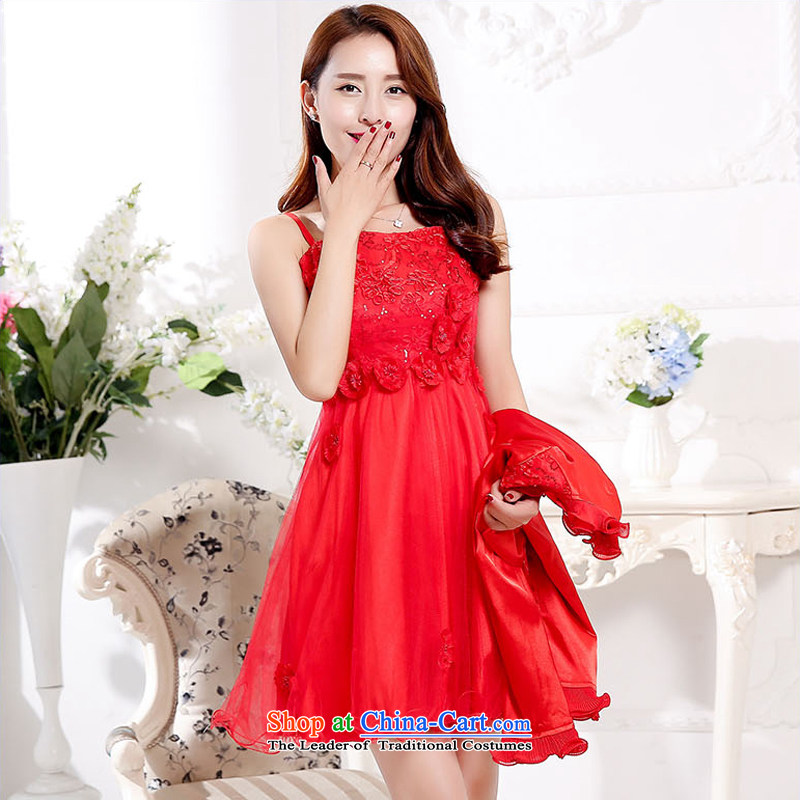 2015 Fall/Winter Collections Of new women's Korean leisure neck long skirt small-piece set with two coats wedding dresses RED M charm and Asia (charm bali shopping on the Internet has been pressed.)