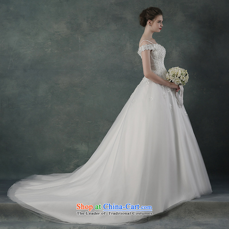 2015 Autumn and winter new Korean word lace shoulder and sexy large graphics thin marriages wedding dresses tail , L, is embroidered bride shopping on the Internet has been pressed.