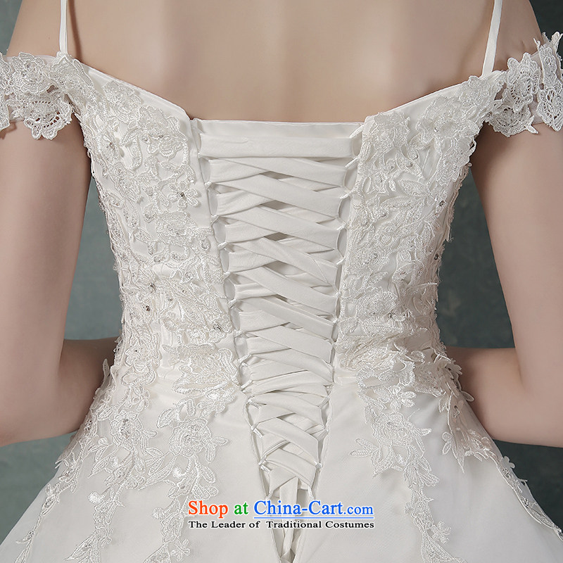 2015 Autumn and winter new Korean word lace shoulder and sexy large graphics thin marriages wedding dresses tail , L, is embroidered bride shopping on the Internet has been pressed.