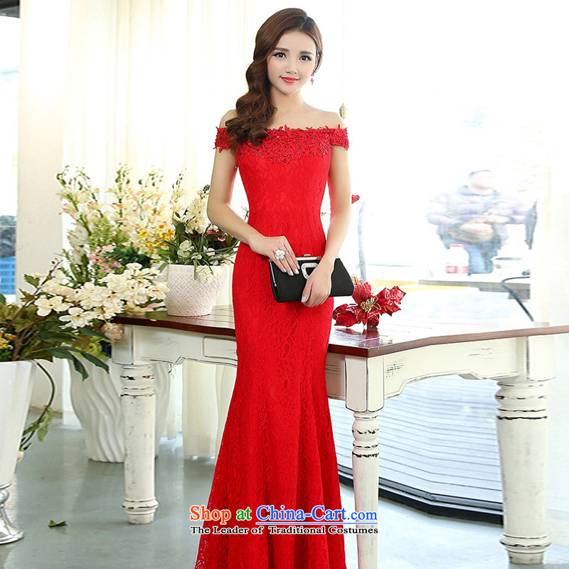 To load the autumn and winter 2015 new Korean word   shoulder length) crowsfoot dress dresses wedding red S to xiangzuo (shopping on the Internet has been pressed.)