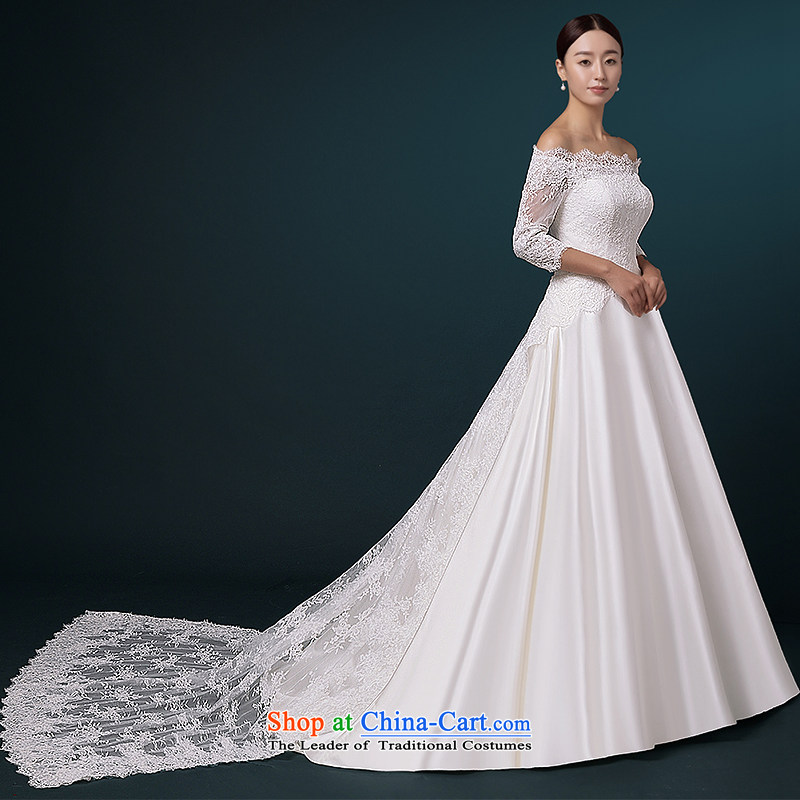 Hillo Lisa (XILUOSHA) Bride wedding word shoulder wedding tail satin lace bridal dresses cuff high-end custom Satin White XXL, HILLO Lisa (XILUOSHA) , , , shopping on the Internet