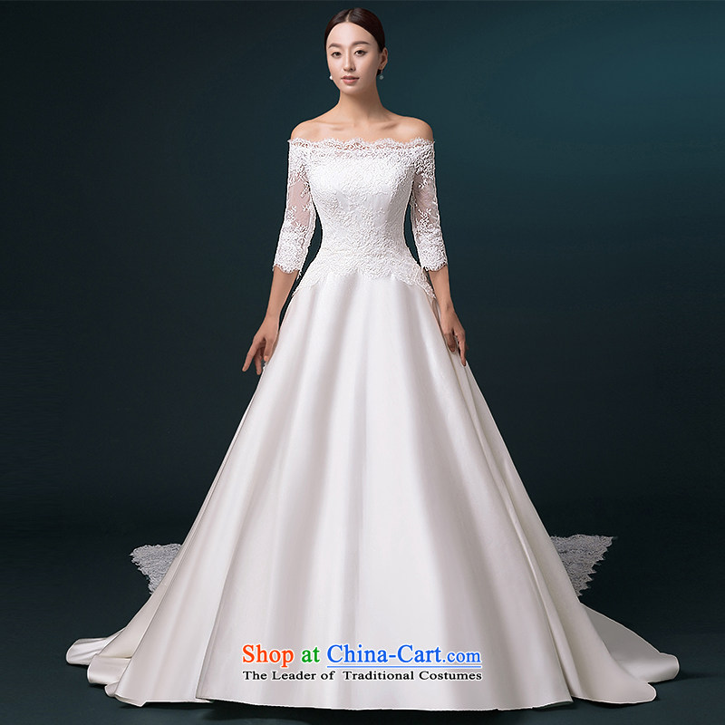 Hillo Lisa (XILUOSHA) Bride wedding word shoulder wedding tail satin lace bridal dresses cuff high-end custom Satin White XXL, HILLO Lisa (XILUOSHA) , , , shopping on the Internet