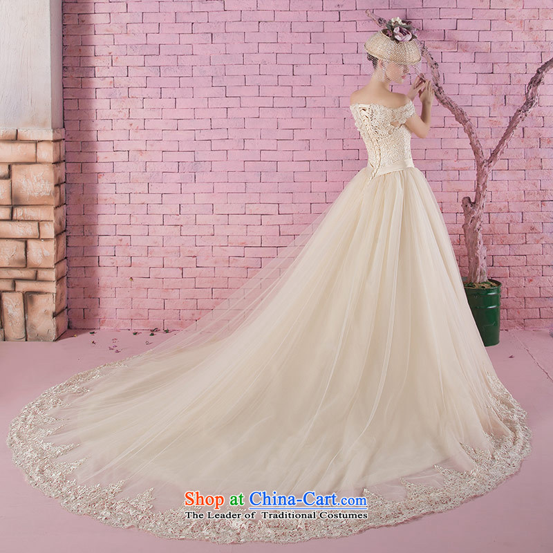 Love of the overcharged new Word 2015 stylish shoulder lace diamond champagne color romantic tail wedding Korean style wedding gown marriages tail XS, love of the overcharged shopping on the Internet has been pressed.