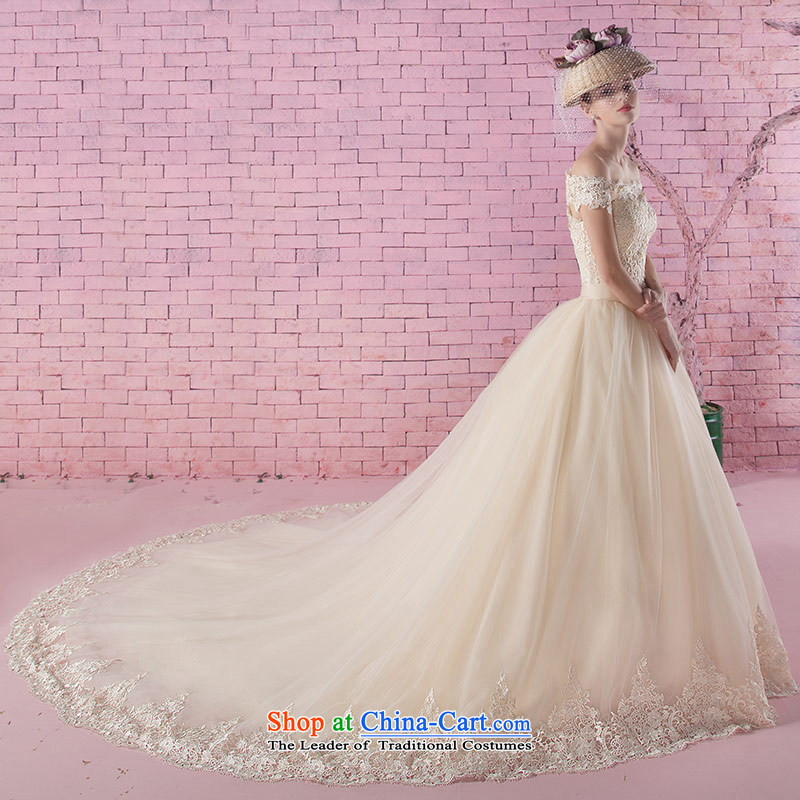 Love of the overcharged new Word 2015 stylish shoulder lace diamond champagne color romantic tail wedding Korean style wedding gown marriages tail XS, love of the overcharged shopping on the Internet has been pressed.