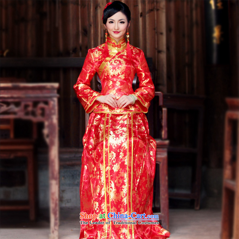After a new wind 2015 Fall/Winter Collections bows Services folder cotton chinese red color wedding dresses marriage qipao 0158 bride large dress , L, recreation wind shopping on the Internet has been pressed.