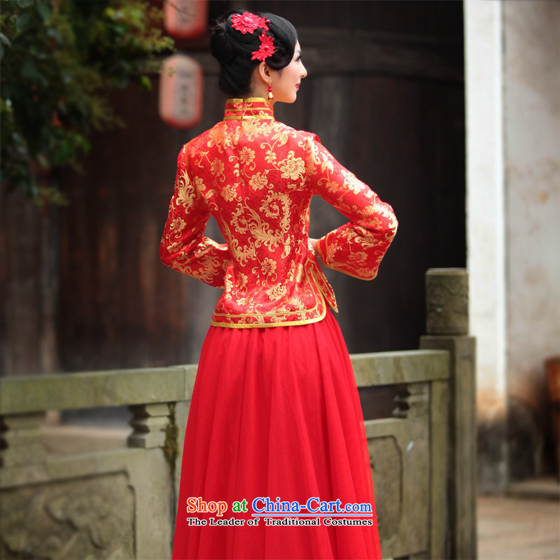 After a new wind 2015 Fall/Winter Collections bows Services folder cotton chinese red color wedding dresses marriage qipao 0158 bride large dress , L, recreation wind shopping on the Internet has been pressed.