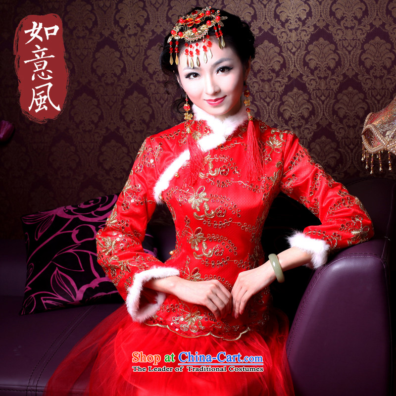 After?2014 the new wind autumn and winter, long gown wedding red bows to marry qipao skirt 2,144 2,144 white hair for?M
