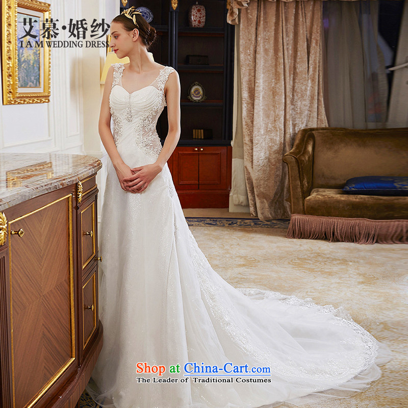 The wedding dresses HIV NEW 2015 cross-Cayman shoulders lace crowsfoot long tail wedding ivoryL