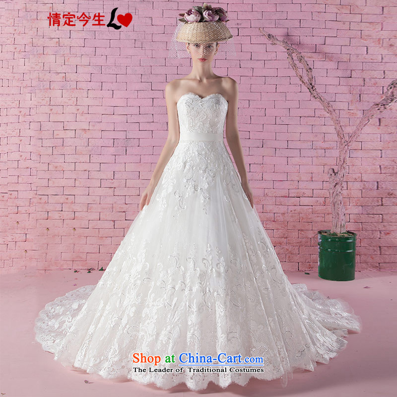 Love of the life of the new 2015 Autumn new sense of motherly love Mary Magdalene chest lace Foutune of video thin straps romantic deluxe tail wedding Korean brides wedding gown White?M White