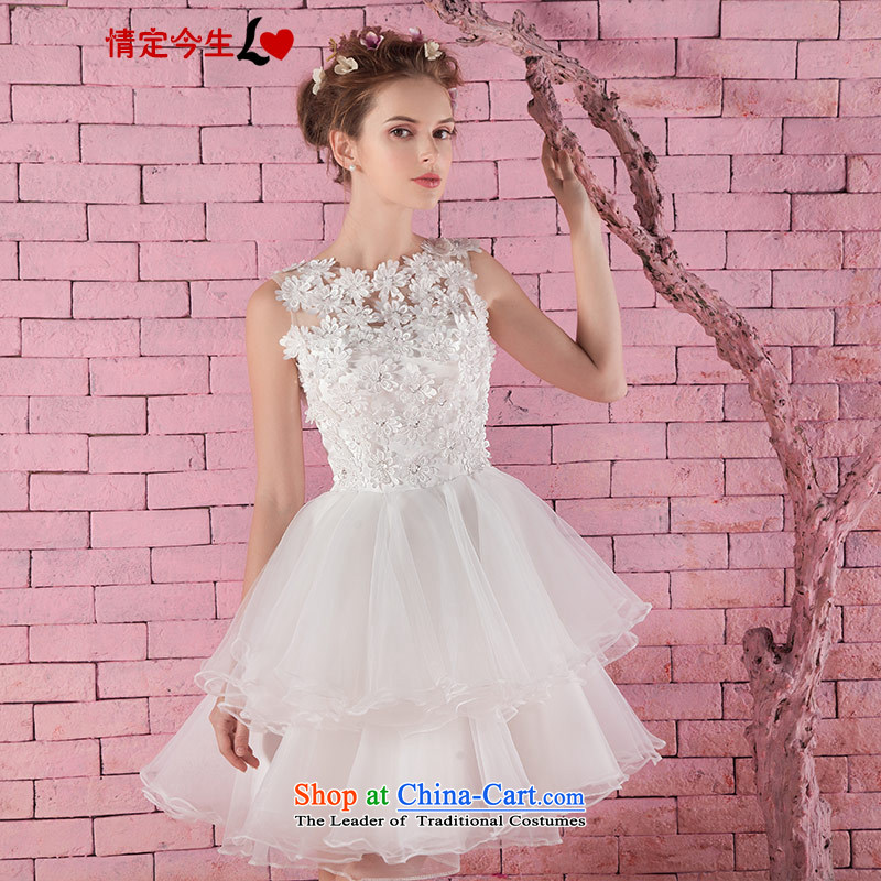 Love of the overcharged new Word 2015 round-neck collar shoulder Korean saika short, bon bon bride Wedding Dress Short white, wedding whiteL