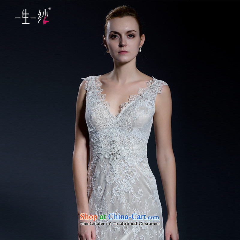 2015 new lace shoulders V-Neck long tail video thin wedding princess lace Korean flower crowsfoot wedding 40251092 champagne color 165/90A 30 days pre-sale, a Lifetime yarn , , , shopping on the Internet