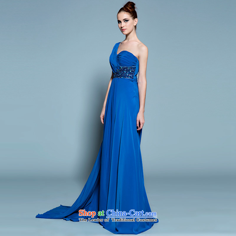 A lifetime of 2015 New blue long gown chiffon Beveled Shoulder dinner will stage a moderator dress 20250201  160/84A blue 30 days pre-sale, a Lifetime yarn , , , shopping on the Internet