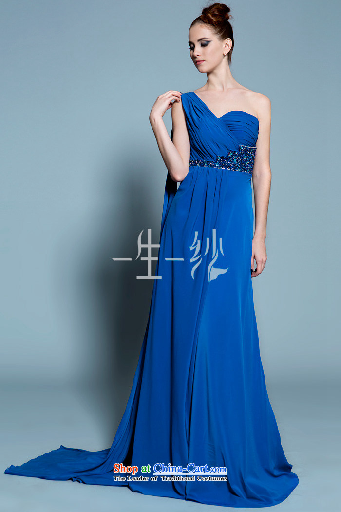 A lifetime of 2015 New blue long gown chiffon Beveled Shoulder dinner will stage a moderator dress 20250201  160/84A blue 30 days pre-sale picture, prices, brand platters! The elections are supplied in the national character of distribution, so action, buy now enjoy more preferential! As soon as possible.