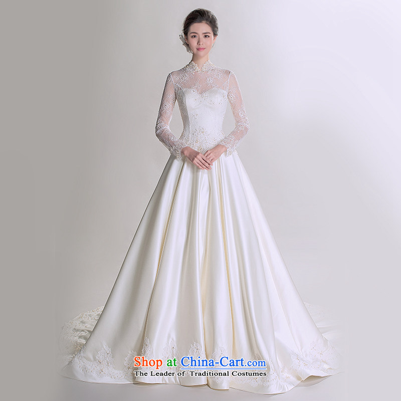 A new autumn 2015 yarn Antique Lace high collar long-sleeved luxurious Long Tail Sau San advanced customization wedding 40150126330 Day White 165_88A pre-sale