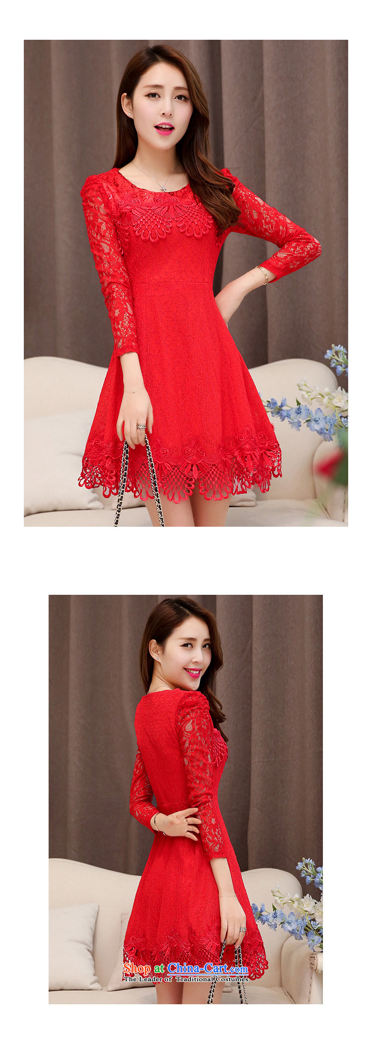 Load New autumn 2015 Korean version of wedding lace round-neck collar long-sleeved dresses dress red XXL picture, prices, brand platters! The elections are supplied in the national character of distribution, so action, buy now enjoy more preferential! As soon as possible.