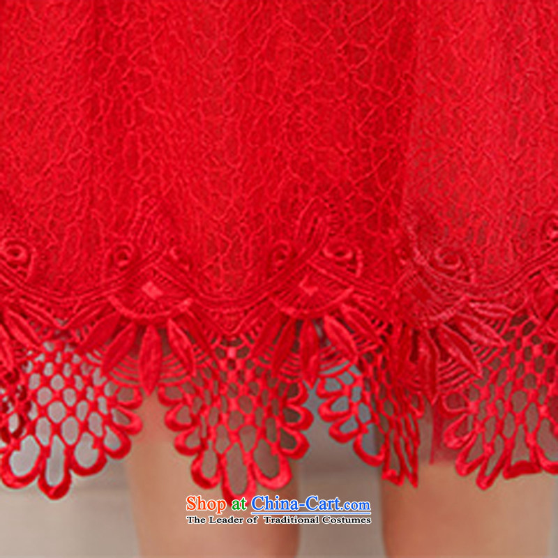 Load New autumn 2015 Korean version of wedding lace round-neck collar long-sleeved dresses dress red XXL, incense GOLAN (XGN) , , , shopping on the Internet