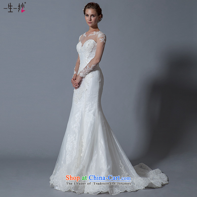 A lifetime of 2015 Autumn engraving lace back wedding long-sleeved round-neck collar crowsfoot wedding package shoulder graphics thin white 180/100A 40151128 30 days of pre-sale, a Lifetime yarn , , , shopping on the Internet