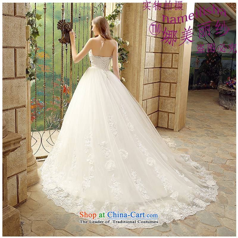 The beauty of the new Bush chest video thin marriages tail wedding Hand-stitched with bore Sau San Tie Korean style wedding package mail  the beautiful white XXL, 15-077 yarn (nameilisha) , , , shopping on the Internet
