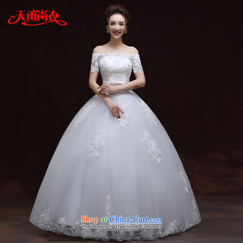 Rain-sang yi 2015 new bride wedding dresses retro lace straps to align the Korean word sweet minimalist shoulder wedding HS895 White M