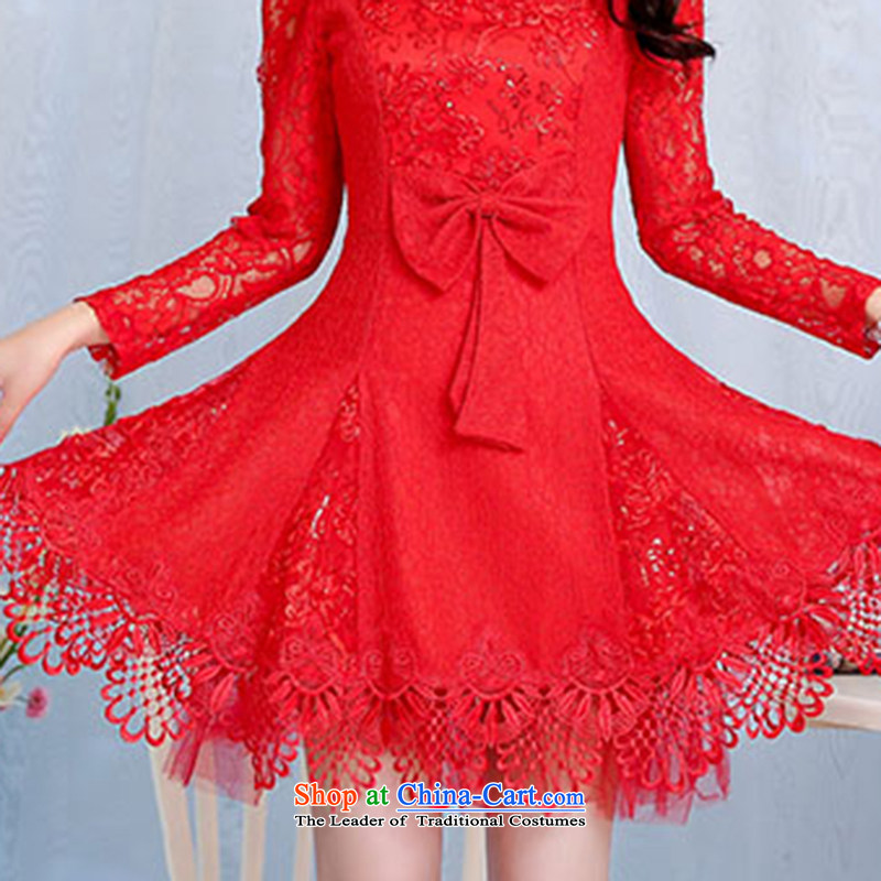 As autumn wedding female 2015 Autumn new long-sleeved lace evening dress in long wedding dresses festive red bridesmaid services services red cross-M, bows autumn (QIQIU) , , , shopping on the Internet