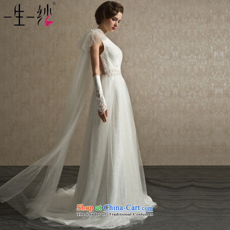 A lifetime of Bride Wedding 2015 new elegant Beveled Shoulder and sexy foutune back Nail-tail pearl white 170/94A FG14005 wedding day 30 pre-sale, a Lifetime yarn , , , shopping on the Internet