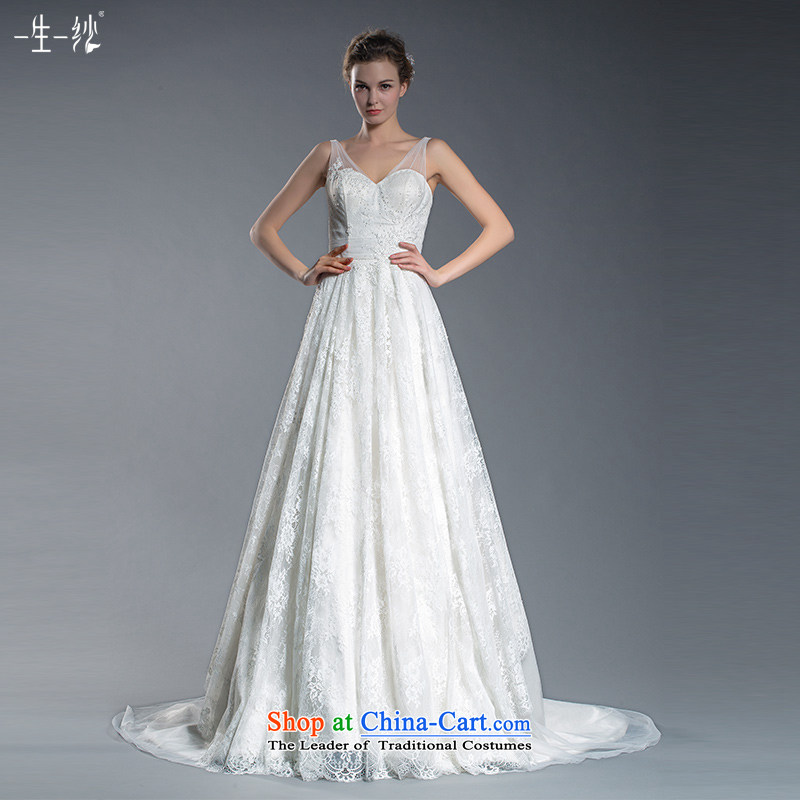 2015 new bride lace shoulders V-Neck Wedding Top Loin of Korean flower tail wedding pregnant women large white 160/84A 401501379 wedding day 30 pre-sale, a Lifetime yarn , , , shopping on the Internet