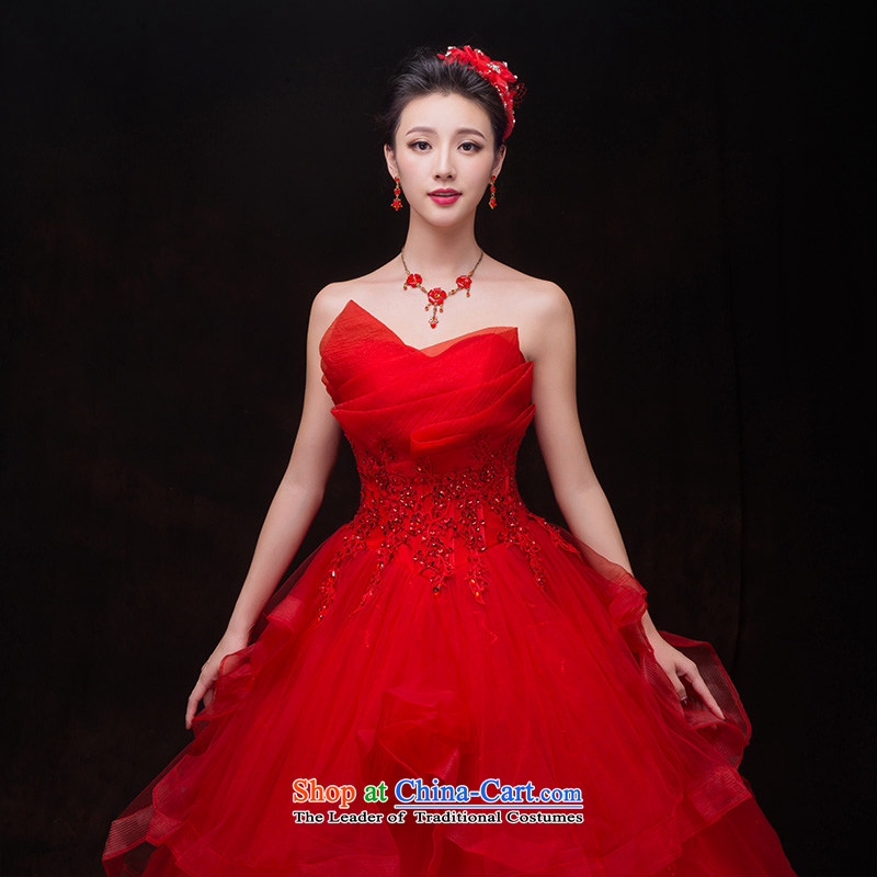 Wedding dresses new 2015 Autumn red wedding dress female Korean wiping the chest straps lace diamond stylish Korean version thin white tail to align the red red wedding M Time Syrian shopping on the Internet has been pressed.