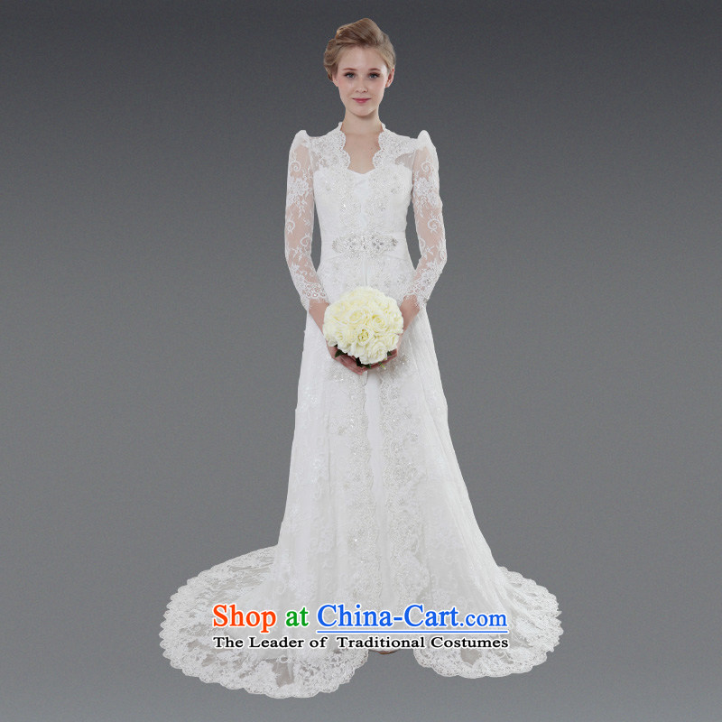 2015 new lace wedding dresses palace terrace backpack shoulder Korean large custom diamond wedding long-sleeved retro collar 40121043 white 165_90A thirtieth day pre-sale