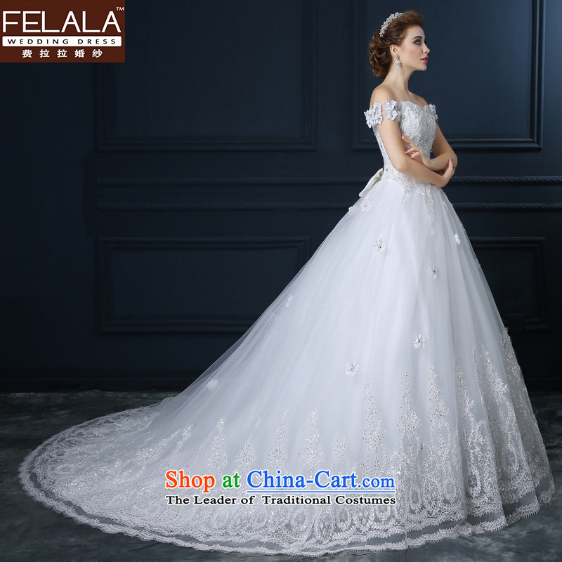 The word of Ferrara shoulder tail wedding dresses lace drill 2015 Sau San Korean style graphics large thin MM autumn wedding to align the 1 m tail S(1 feet) of Ferrara wedding (FELALA) , , , shopping on the Internet