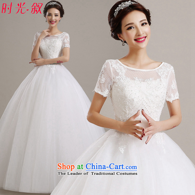 Time Syrian wedding dresses 2015 autumn and winter, Japan and the rok wedding dress new Asian layout to customize your shoulders dual video thin word bride shoulder wedding White?M