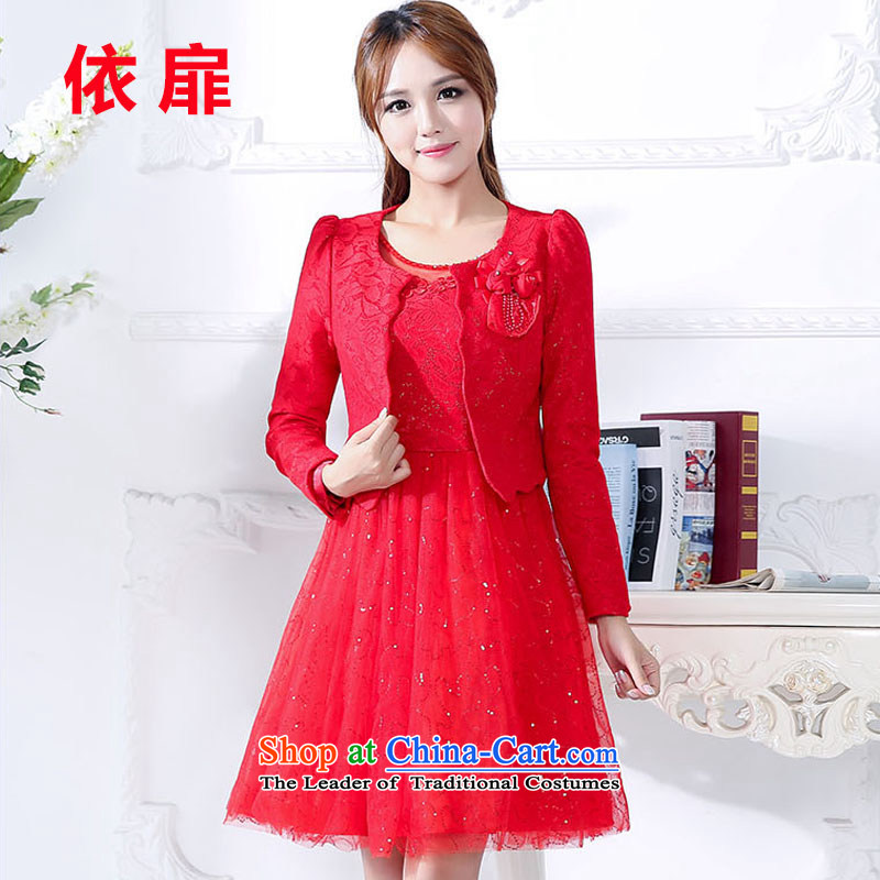 In accordance with the new spring and autumn 2015 check large red bride replacing pregnant women married to skirt the lift mast bows dress Red Dress Sau San two kits red , L, in accordance with the check has been pressed shopping on the Internet