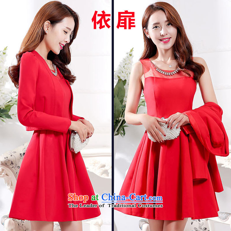 According to the bi 2015 Autumn and Winter Female large red with the lift mast marriages bows Night Gown two kits suits skirt swings in pregnant women red XL, , , , shopping on the Internet